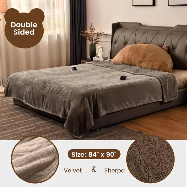 Bearhug Electric Throw Blanket 50quot x 60quot Reversible Velvet ampamp Sherpa Heated Throw 6 Heating Levels ampamp 4H Auto Off OverHeat Protect ETL Certification Machine WashableTaupevelvet  Sherpa