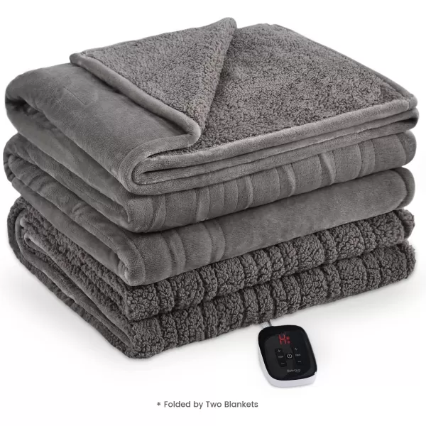 Bearhug Electric Throw Blanket 50quot x 60quot Reversible Velvet ampamp Sherpa Heated Throw 6 Heating Levels ampamp 4H Auto Off OverHeat Protect ETL Certification Machine WashableGrayvelvet  Sherpa