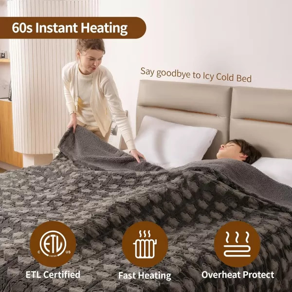 Bearhug Heated Throw Blanket 50quot60quot Electric Throw Grey Flower Patterns Faux Fur ampamp Warm Sherpa 4h AutoOff Timer ampamp 6 Heating LevelsETL Certified Machine Washable Gift BoxGrey Cloud