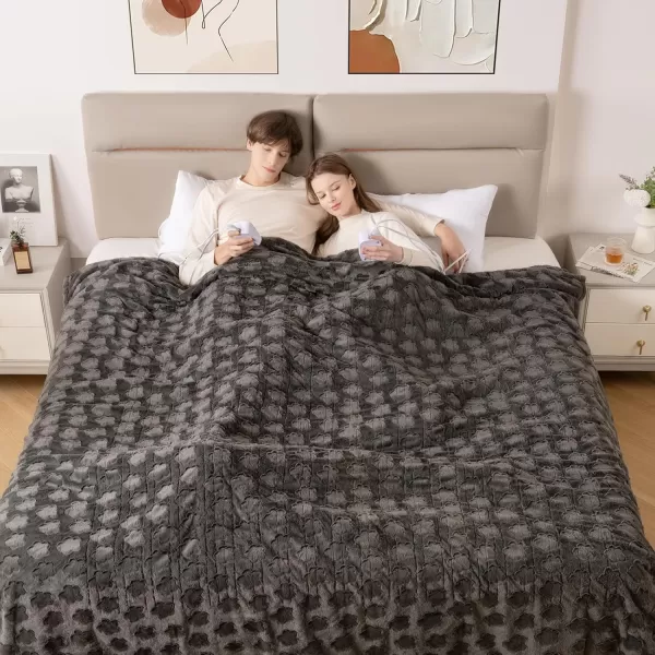 Bearhug Heated Throw Blanket 50quot60quot Electric Throw Grey Flower Patterns Faux Fur ampamp Warm Sherpa 4h AutoOff Timer ampamp 6 Heating LevelsETL Certified Machine Washable Gift BoxGrey Cloud