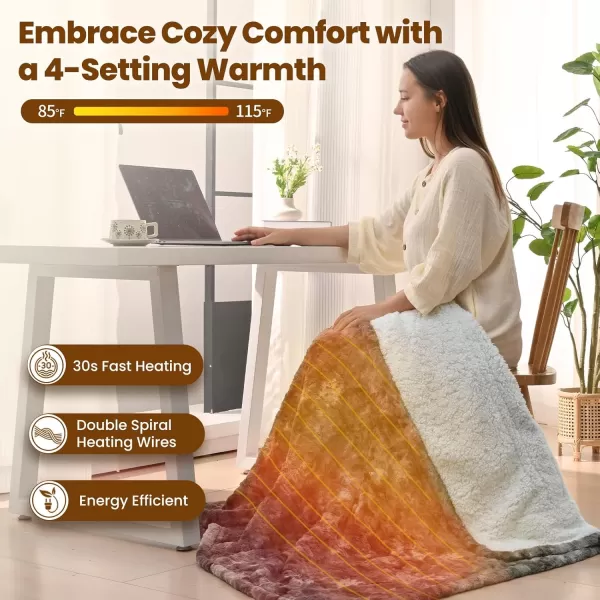 Bearhug Heated Throw Blanket 50quot60quot Electric Throw Grey Flower Patterns Faux Fur ampamp Warm Sherpa 4h AutoOff Timer ampamp 6 Heating LevelsETL Certified Machine Washable Gift BoxMarble Grey