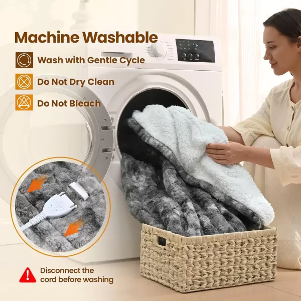 Bearhug Heated Throw Blanket 50quot60quot Electric Throw Grey Flower Patterns Faux Fur ampamp Warm Sherpa 4h AutoOff Timer ampamp 6 Heating LevelsETL Certified Machine Washable Gift BoxMarble Grey