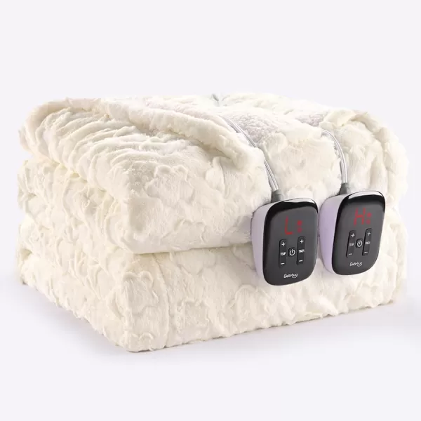 Bearhug Heated Throw Blanket 50quot60quot Electric Throw Grey Flower Patterns Faux Fur ampamp Warm Sherpa 4h AutoOff Timer ampamp 6 Heating LevelsETL Certified Machine Washable Gift BoxWhite Cloud