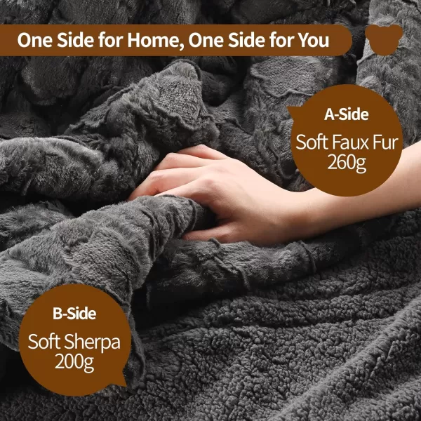 Bearhug Heated Throw Blanket 50quot60quot Electric Throw Grey Flower Patterns Faux Fur ampamp Warm Sherpa 4h AutoOff Timer ampamp 6 Heating LevelsETL Certified Machine Washable Gift BoxGrey Cloud
