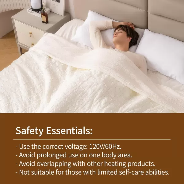 Bearhug Heated Throw Blanket 50quot60quot Electric Throw Grey Flower Patterns Faux Fur ampamp Warm Sherpa 4h AutoOff Timer ampamp 6 Heating LevelsETL Certified Machine Washable Gift BoxWhite Cloud