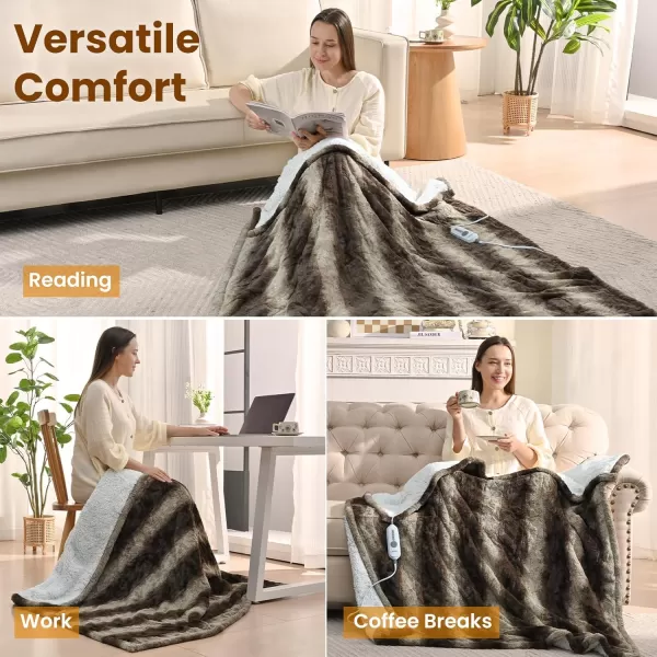 Bearhug Heated Throw Blanket 50quot60quot Electric Throw Grey Flower Patterns Faux Fur ampamp Warm Sherpa 4h AutoOff Timer ampamp 6 Heating LevelsETL Certified Machine Washable Gift BoxChocolate