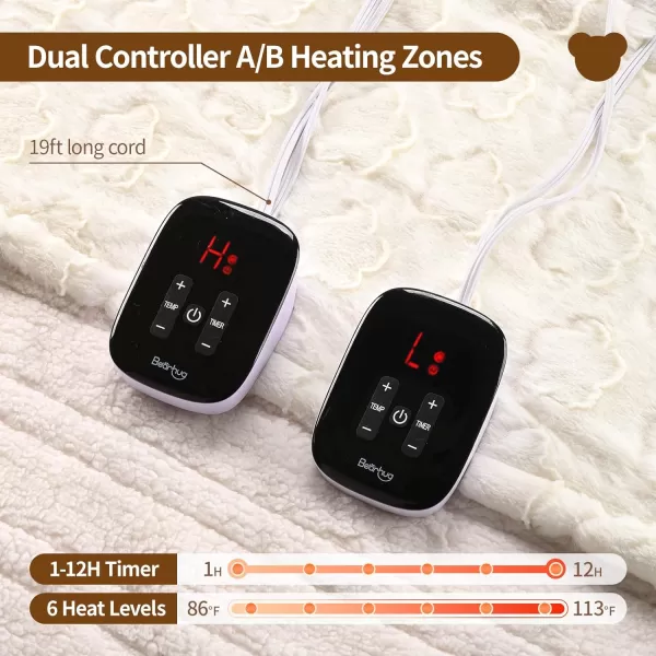 Bearhug Heated Throw Blanket 50quot60quot Electric Throw Grey Flower Patterns Faux Fur ampamp Warm Sherpa 4h AutoOff Timer ampamp 6 Heating LevelsETL Certified Machine Washable Gift BoxWhite Cloud