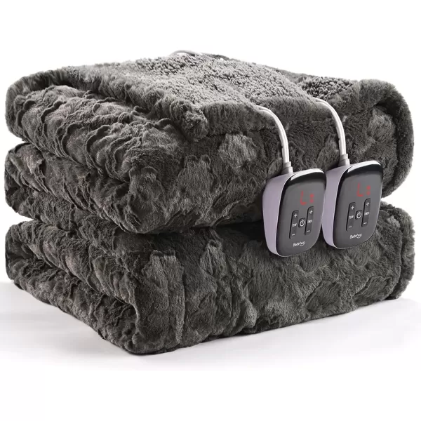 Bearhug Heated Throw Blanket 50quot60quot Electric Throw Grey Flower Patterns Faux Fur ampamp Warm Sherpa 4h AutoOff Timer ampamp 6 Heating LevelsETL Certified Machine Washable Gift BoxGrey Cloud