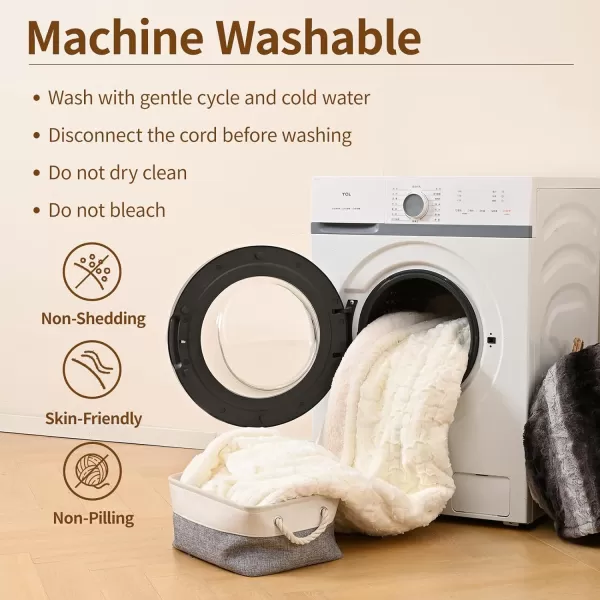 Bearhug Heated Throw Blanket 50quot60quot Electric Throw Grey Flower Patterns Faux Fur ampamp Warm Sherpa 4h AutoOff Timer ampamp 6 Heating LevelsETL Certified Machine Washable Gift BoxWhite Cloud