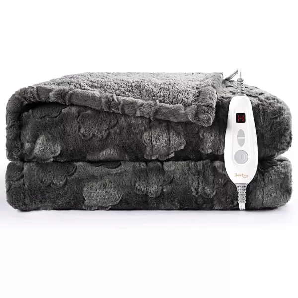 Bearhug Heated Throw Blanket 50quot60quot Electric Throw Grey Flower Patterns Faux Fur ampamp Warm Sherpa 4h AutoOff Timer ampamp 6 Heating LevelsETL Certified Machine Washable Gift BoxGrey Cloud