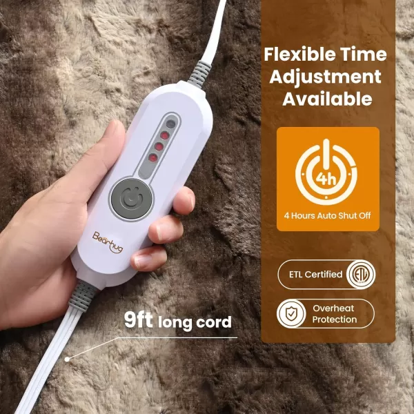 Bearhug Heated Throw Blanket 50quot60quot Electric Throw Grey Flower Patterns Faux Fur ampamp Warm Sherpa 4h AutoOff Timer ampamp 6 Heating LevelsETL Certified Machine Washable Gift BoxChocolate