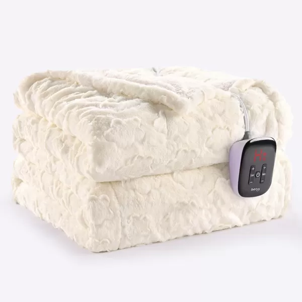 Bearhug Heated Throw Blanket 50quot60quot Electric Throw Grey Flower Patterns Faux Fur ampamp Warm Sherpa 4h AutoOff Timer ampamp 6 Heating LevelsETL Certified Machine Washable Gift BoxWhite Cloud