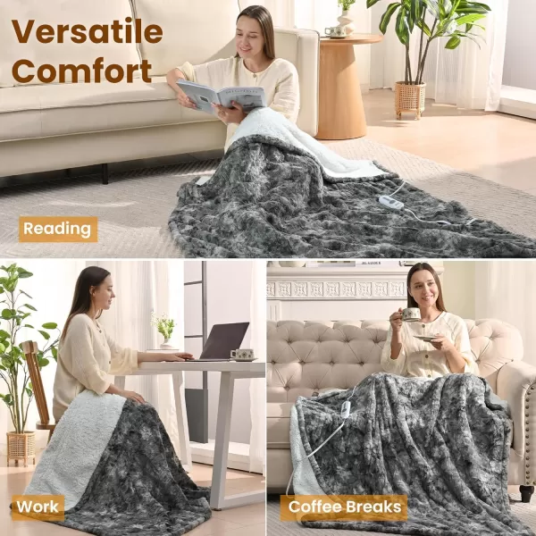 Bearhug Heated Throw Blanket 50quot60quot Electric Throw Grey Flower Patterns Faux Fur ampamp Warm Sherpa 4h AutoOff Timer ampamp 6 Heating LevelsETL Certified Machine Washable Gift BoxMarble Grey