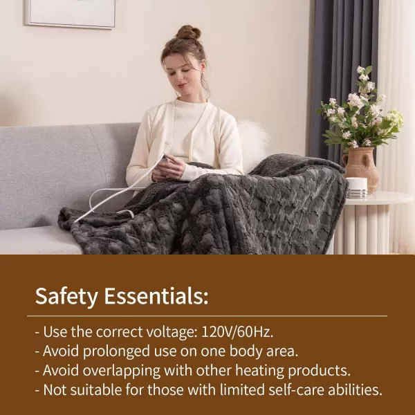 Bearhug Heated Throw Blanket 50quot60quot Electric Throw Grey Flower Patterns Faux Fur ampamp Warm Sherpa 4h AutoOff Timer ampamp 6 Heating LevelsETL Certified Machine Washable Gift BoxGrey Cloud
