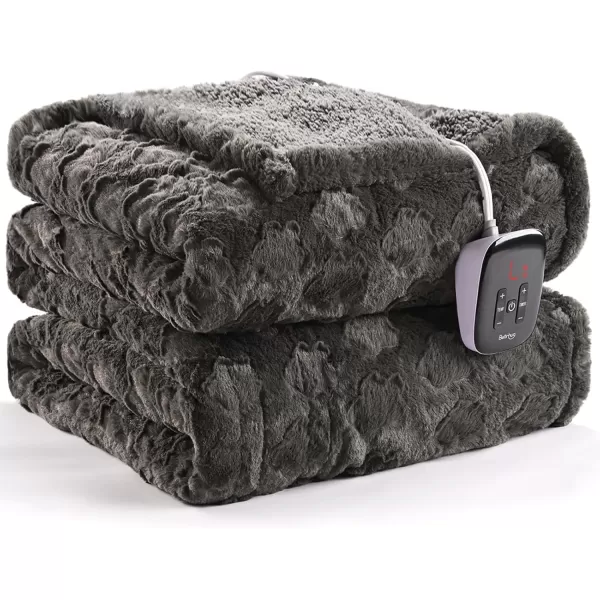 Bearhug Heated Throw Blanket 50quot60quot Electric Throw Grey Flower Patterns Faux Fur ampamp Warm Sherpa 4h AutoOff Timer ampamp 6 Heating LevelsETL Certified Machine Washable Gift BoxGrey Cloud