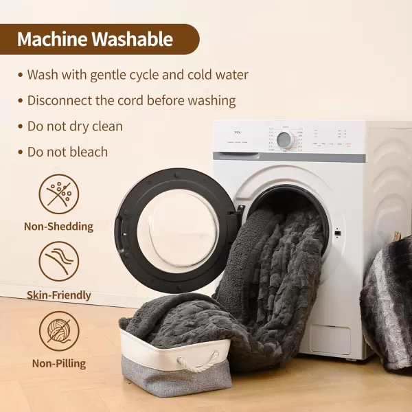 Bearhug Heated Throw Blanket 50quot60quot Electric Throw Grey Flower Patterns Faux Fur ampamp Warm Sherpa 4h AutoOff Timer ampamp 6 Heating LevelsETL Certified Machine Washable Gift BoxGrey Cloud