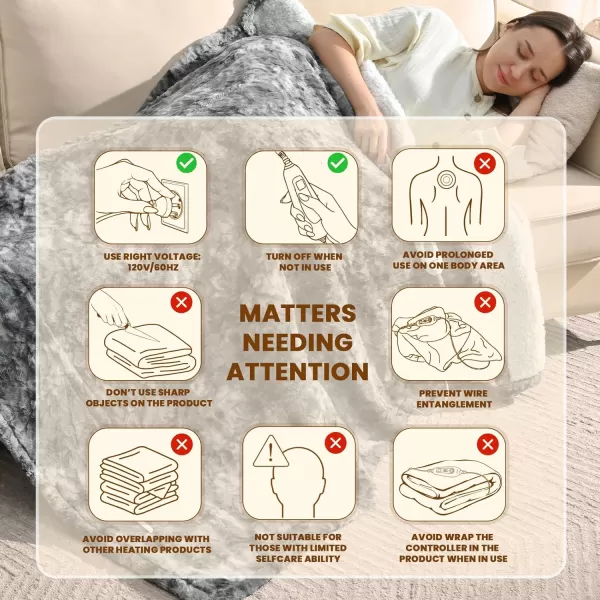 Bearhug Heated Throw Blanket 50quot60quot Electric Throw Grey Flower Patterns Faux Fur ampamp Warm Sherpa 4h AutoOff Timer ampamp 6 Heating LevelsETL Certified Machine Washable Gift BoxMarble Grey