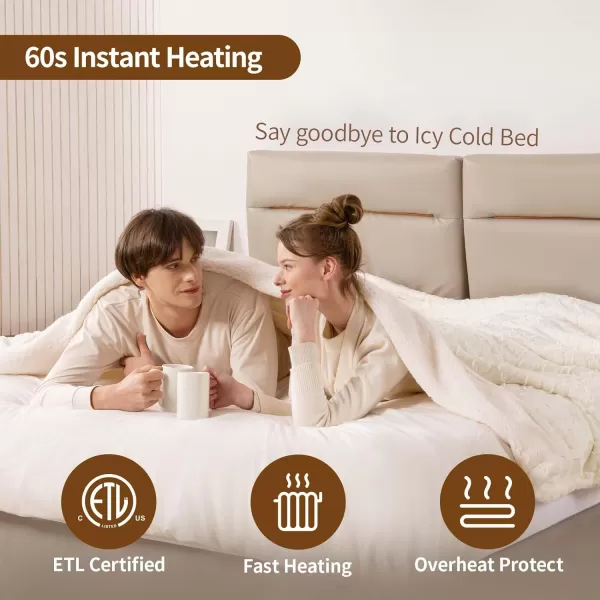 Bearhug Heated Throw Blanket 50quot60quot Electric Throw Grey Flower Patterns Faux Fur ampamp Warm Sherpa 4h AutoOff Timer ampamp 6 Heating LevelsETL Certified Machine Washable Gift BoxWhite Cloud