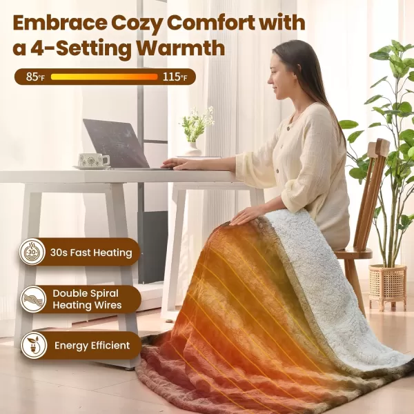 Bearhug Heated Throw Blanket 50quot60quot Electric Throw Grey Flower Patterns Faux Fur ampamp Warm Sherpa 4h AutoOff Timer ampamp 6 Heating LevelsETL Certified Machine Washable Gift BoxChocolate