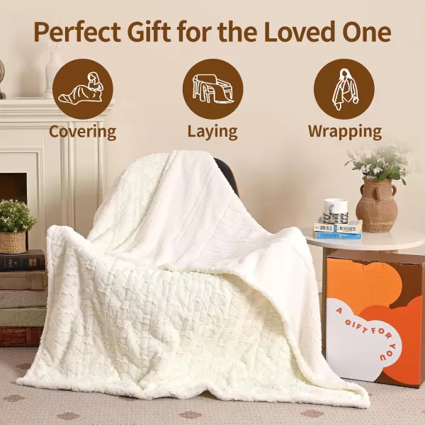 Bearhug Heated Throw Blanket 50quot60quot Electric Throw Grey Flower Patterns Faux Fur ampamp Warm Sherpa 4h AutoOff Timer ampamp 6 Heating LevelsETL Certified Machine Washable Gift BoxWhite Cloud