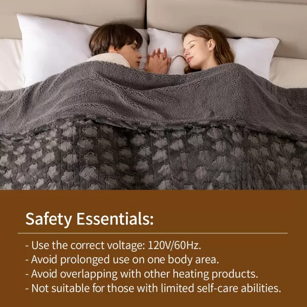 Bearhug Heated Throw Blanket 50quot60quot Electric Throw Grey Flower Patterns Faux Fur ampamp Warm Sherpa 4h AutoOff Timer ampamp 6 Heating LevelsETL Certified Machine Washable Gift BoxGrey Cloud