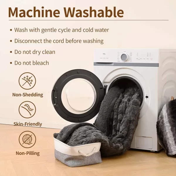 Bearhug Heated Throw Blanket 50quot60quot Electric Throw Grey Flower Patterns Faux Fur ampamp Warm Sherpa 4h AutoOff Timer ampamp 6 Heating LevelsETL Certified Machine Washable Gift BoxGrey Cloud