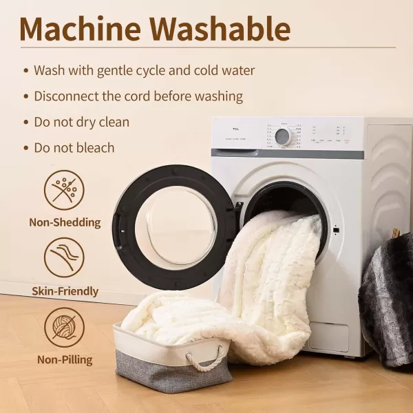 Bearhug Heated Throw Blanket 50quot60quot Electric Throw Grey Flower Patterns Faux Fur ampamp Warm Sherpa 4h AutoOff Timer ampamp 6 Heating LevelsETL Certified Machine Washable Gift BoxWhite Cloud