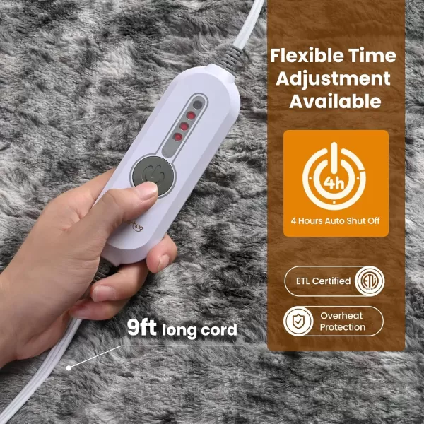 Bearhug Heated Throw Blanket 50quot60quot Electric Throw Grey Flower Patterns Faux Fur ampamp Warm Sherpa 4h AutoOff Timer ampamp 6 Heating LevelsETL Certified Machine Washable Gift BoxMarble Grey