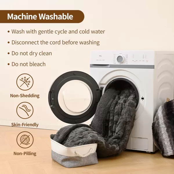 Bearhug Heated Throw Blanket 50quot60quot Electric Throw Grey Flower Patterns Faux Fur ampamp Warm Sherpa 4h AutoOff Timer ampamp 6 Heating LevelsETL Certified Machine Washable Gift BoxGrey Cloud