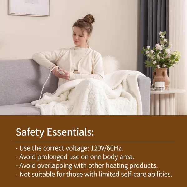 Bearhug Heated Throw Blanket 50quot60quot Electric Throw Grey Flower Patterns Faux Fur ampamp Warm Sherpa 4h AutoOff Timer ampamp 6 Heating LevelsETL Certified Machine Washable Gift BoxWhite Cloud