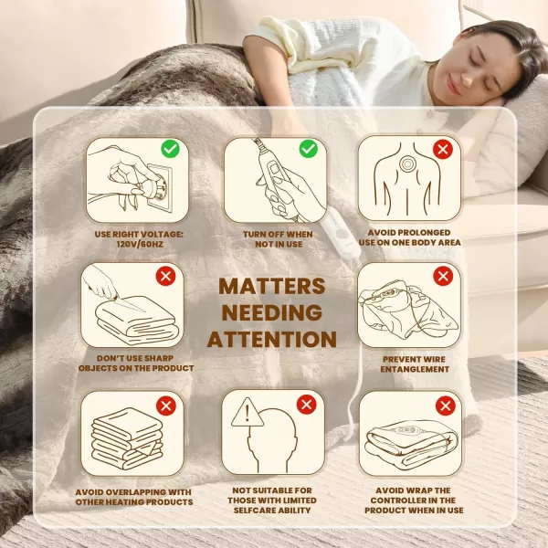Bearhug Heated Throw Blanket 50quot60quot Electric Throw Grey Flower Patterns Faux Fur ampamp Warm Sherpa 4h AutoOff Timer ampamp 6 Heating LevelsETL Certified Machine Washable Gift BoxChocolate