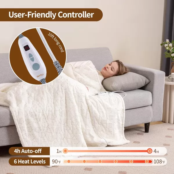 Bearhug Heated Throw Blanket 50quot60quot Electric Throw Grey Flower Patterns Faux Fur ampamp Warm Sherpa 4h AutoOff Timer ampamp 6 Heating LevelsETL Certified Machine Washable Gift BoxWhite Cloud