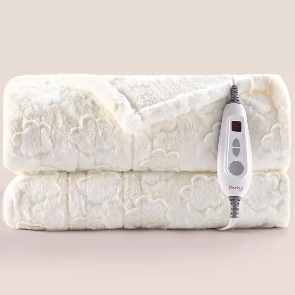 Bearhug Heated Throw Blanket 50quot60quot Electric Throw Grey Flower Patterns Faux Fur ampamp Warm Sherpa 4h AutoOff Timer ampamp 6 Heating LevelsETL Certified Machine Washable Gift BoxWhite Cloud