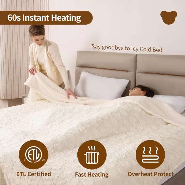 Bearhug Heated Throw Blanket 50quot60quot Electric Throw Grey Flower Patterns Faux Fur ampamp Warm Sherpa 4h AutoOff Timer ampamp 6 Heating LevelsETL Certified Machine Washable Gift BoxWhite Cloud