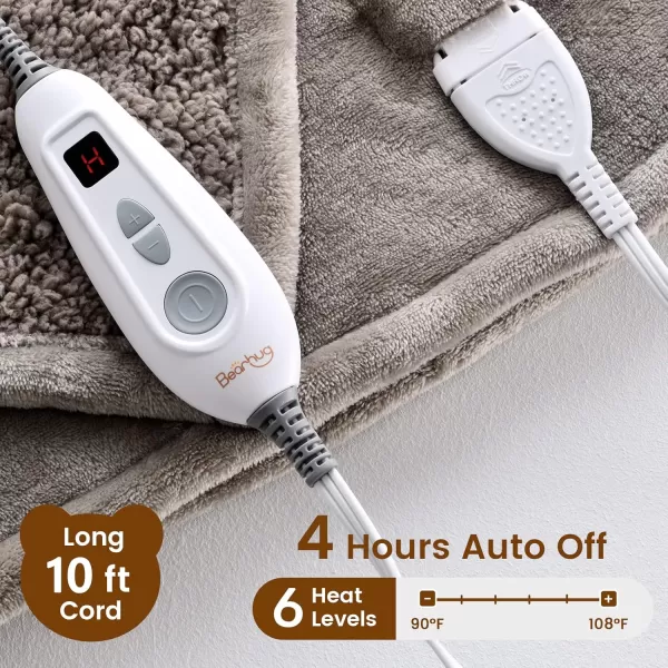 Bearhug Heated Throw Blanket Fast Heating Electric Blanket Over Heat Protect and ETC Certified GrayVelvet ampamp Sherpa Twin Size 62quot  84quotTaupevelvet  Sherpa