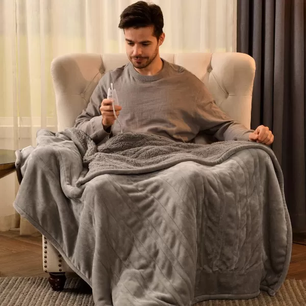 Bearhug Heated Throw Blanket Fast Heating Electric Blanket Over Heat Protect and ETC Certified GrayVelvet ampamp Sherpa Twin Size 62quot  84quotTaupevelvet  Sherpa