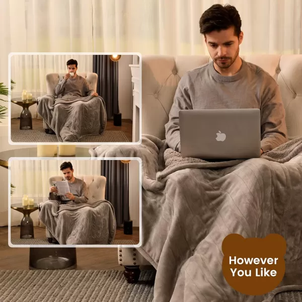 Bearhug Heated Throw Blanket Fast Heating Electric Blanket Over Heat Protect and ETC Certified GrayVelvet ampamp Sherpa Twin Size 62quot  84quotTaupevelvet  Sherpa