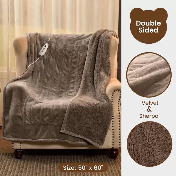 Bearhug Heated Throw Blanket Fast Heating Electric Blanket Over Heat Protect and ETC Certified GrayVelvet ampamp Sherpa Twin Size 62quot  84quotTaupevelvet  Sherpa