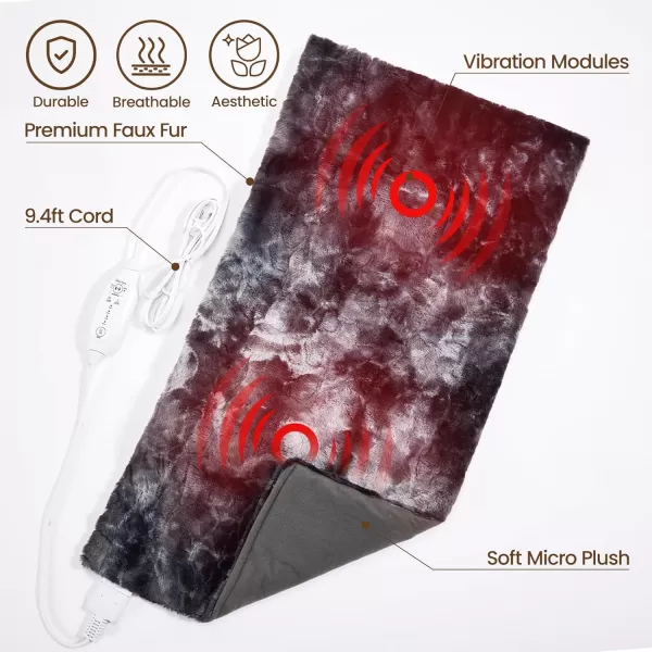 Bearhug Heating Pad with Massager 1733 Vibrating Heating Pad for Back Leg Shoulder Pain 4 Massage Modes and Heat Levels 2H Auto ShutOff Targeted Relief for Soft Faux FurMarble Black