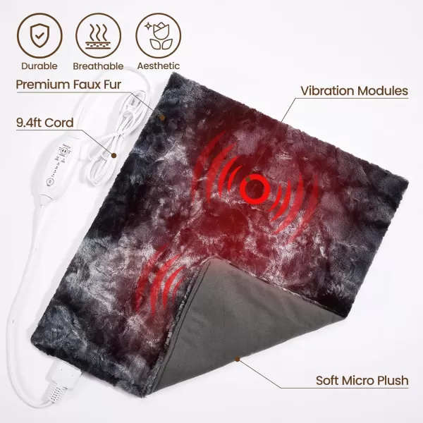 Bearhug Heating Pad with Massager 1733 Vibrating Heating Pad for Back Leg Shoulder Pain 4 Massage Modes and Heat Levels 2H Auto ShutOff Targeted Relief for Soft Faux FurMarble Black