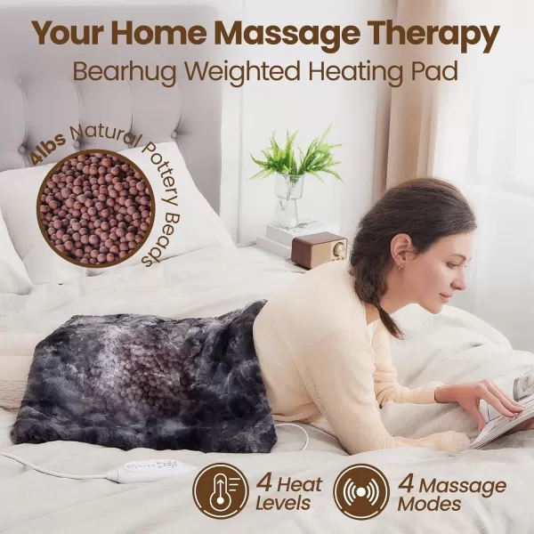 Bearhug Heating Pad with Massager 1733 Vibrating Heating Pad for Back Leg Shoulder Pain 4 Massage Modes and Heat Levels 2H Auto ShutOff Targeted Relief for Soft Faux FurMarble Black