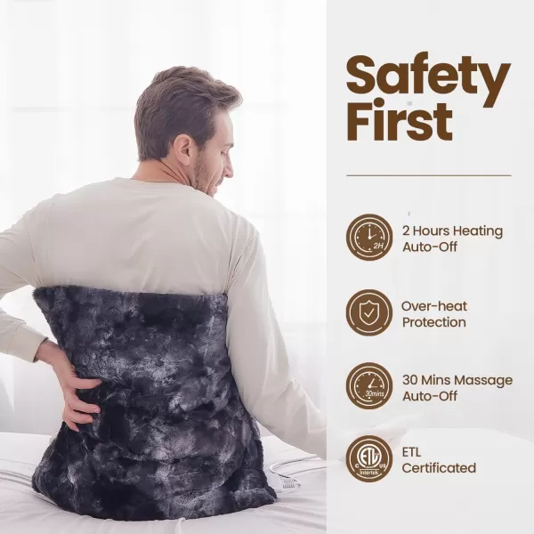 Bearhug Heating Pad with Massager 1733 Vibrating Heating Pad for Back Leg Shoulder Pain 4 Massage Modes and Heat Levels 2H Auto ShutOff Targeted Relief for Soft Faux FurMarble Black