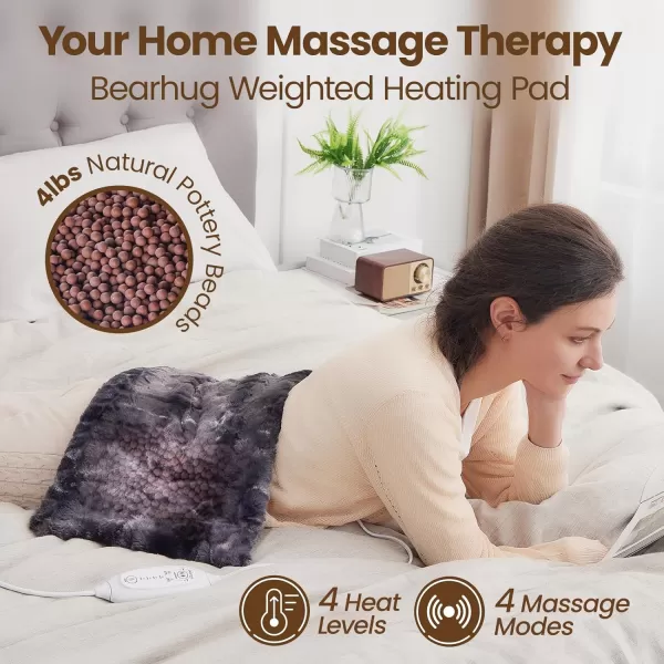 Bearhug Heating Pad with Massager 1733 Vibrating Heating Pad for Back Leg Shoulder Pain 4 Massage Modes and Heat Levels 2H Auto ShutOff Targeted Relief for Soft Faux FurMarble Black