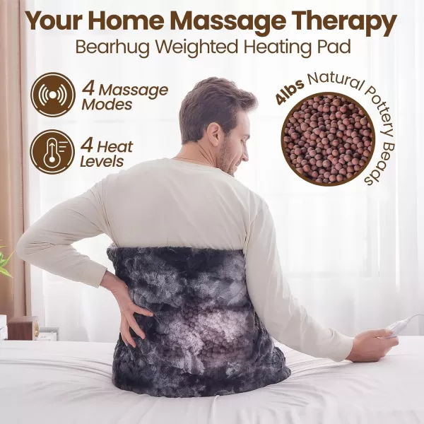 Bearhug Heating Pad with Massager 1733 Vibrating Heating Pad for Back Leg Shoulder Pain 4 Massage Modes and Heat Levels 2H Auto ShutOff Targeted Relief for Soft Faux FurMarble Black