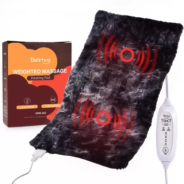 Bearhug Heating Pad with Massager 1733 Vibrating Heating Pad for Back Leg Shoulder Pain 4 Massage Modes and Heat Levels 2H Auto ShutOff Targeted Relief for Soft Faux FurMarble Black