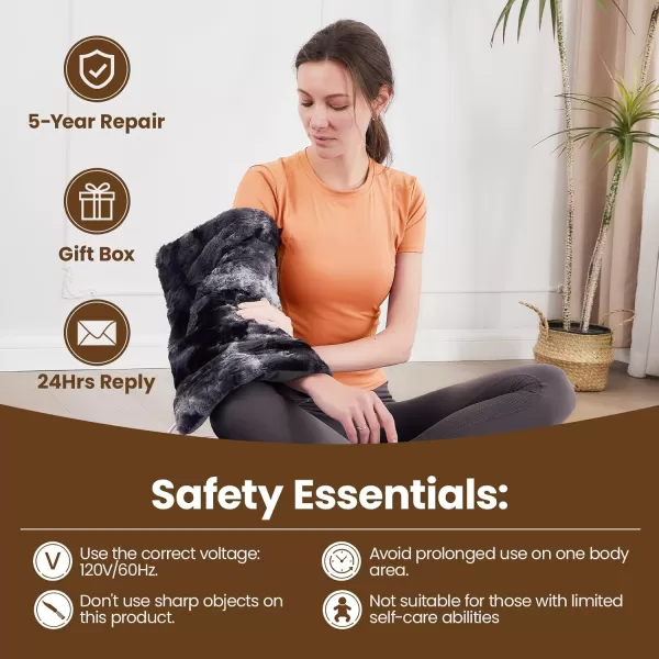 Bearhug Heating Pad with Massager 1733 Vibrating Heating Pad for Back Leg Shoulder Pain 4 Massage Modes and Heat Levels 2H Auto ShutOff Targeted Relief for Soft Faux FurMarble Black