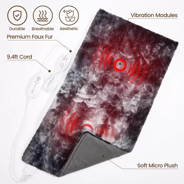 Bearhug Heating Pad with Massager 1733 Vibrating Heating Pad for Back Leg Shoulder Pain 4 Massage Modes and Heat Levels 2H Auto ShutOff Targeted Relief for Soft Faux FurMarble Black