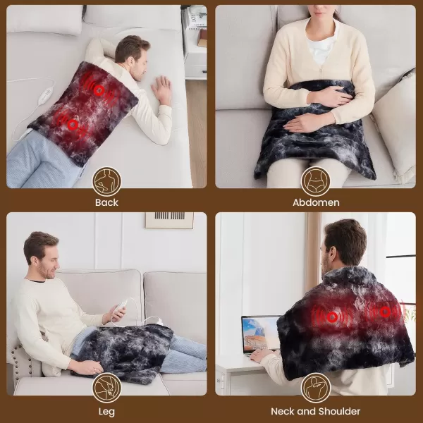Bearhug Heating Pad with Massager 1733 Vibrating Heating Pad for Back Leg Shoulder Pain 4 Massage Modes and Heat Levels 2H Auto ShutOff Targeted Relief for Soft Faux FurMarble Black