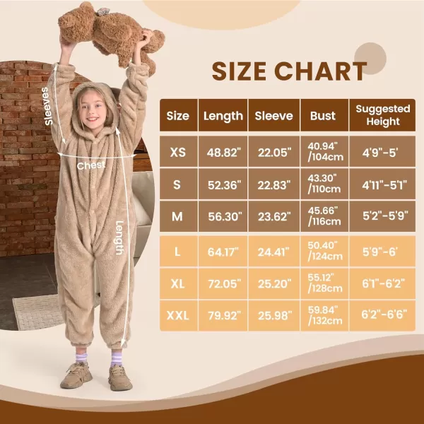 Bearhug Wearable Blanket Hoodie for Adult Soft Cozy Fleece Bear Costume Animal Onesies Pajamas Halloween Christmas Cosplay Costume for Parent M2Brown