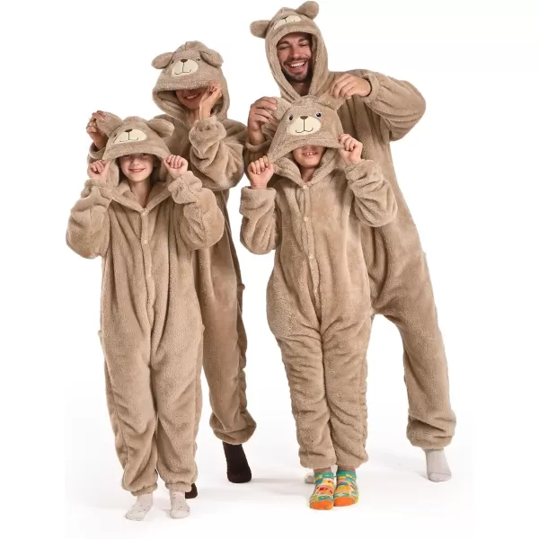 Bearhug Wearable Blanket Hoodie for Adult Soft Cozy Fleece Bear Costume Animal Onesies Pajamas Halloween Christmas Cosplay Costume for Parent M2Brown